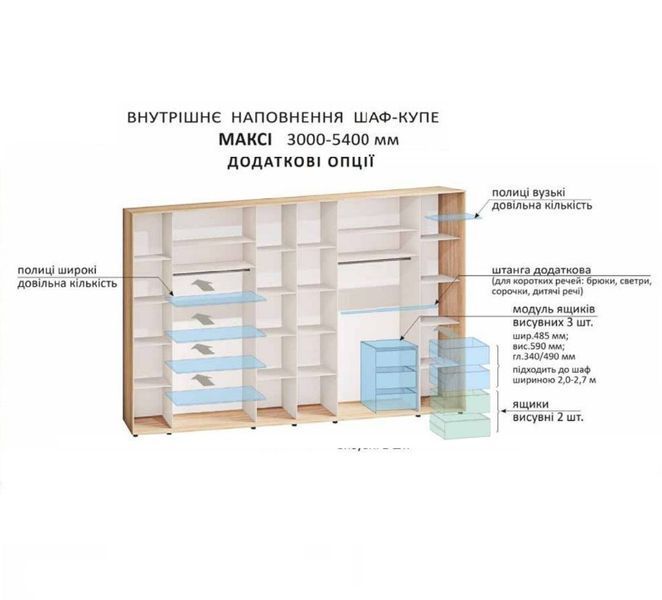 Шафа-купе 4,2м "ДСП" шестидверна з дзеркалом 423978 фото