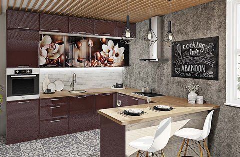Кухня "Хай-тек з кольоровим друком" 3 х 2,6м П-подібна 423550 фото